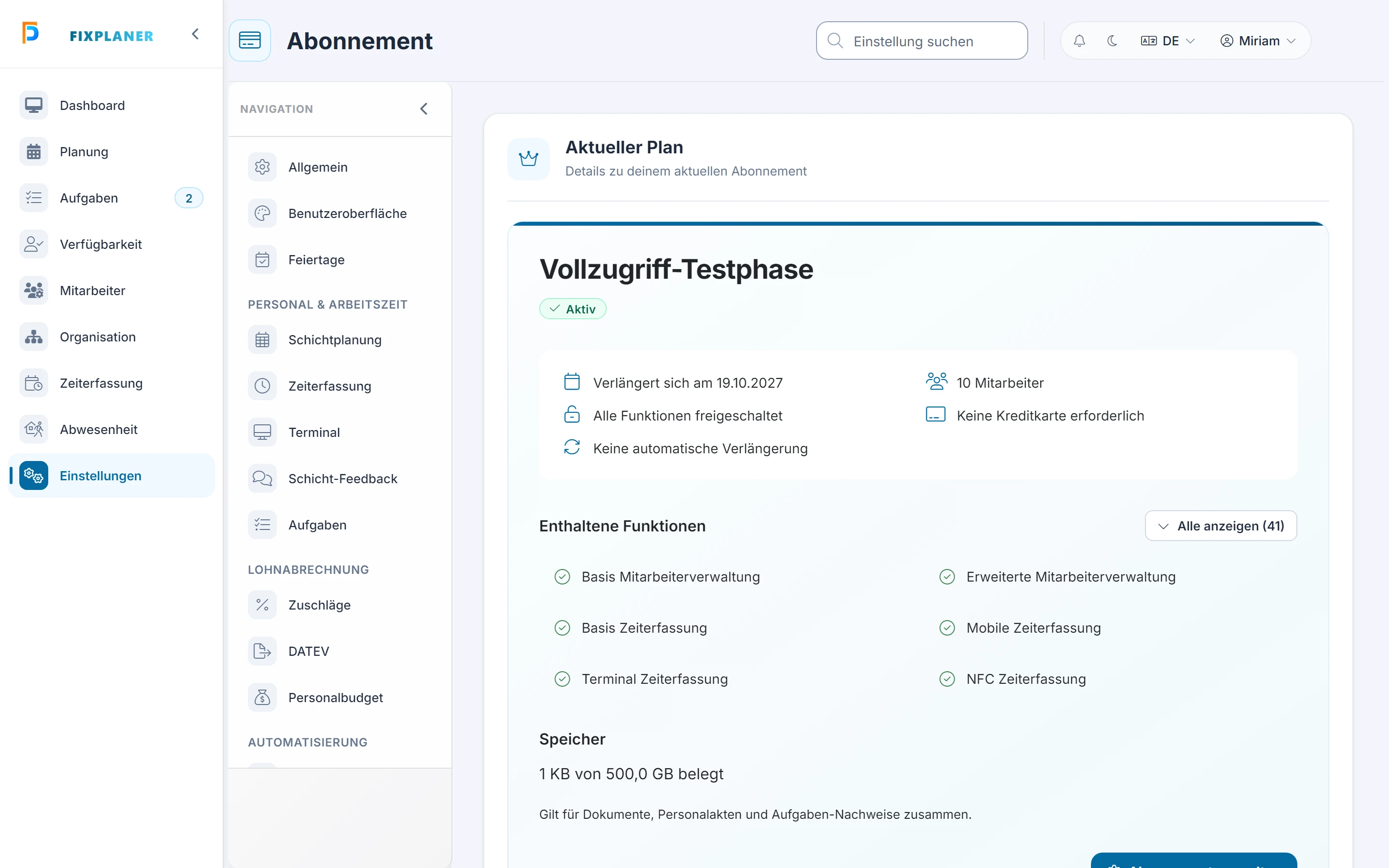 Screenshot Abrechnung: Abonnement: Schritt 1: Aktuellen Plan ansehen. Markiert: (A) Aktueller Plan: Die Karte zeigt Tarif und Laufzeit deines Abonnements.