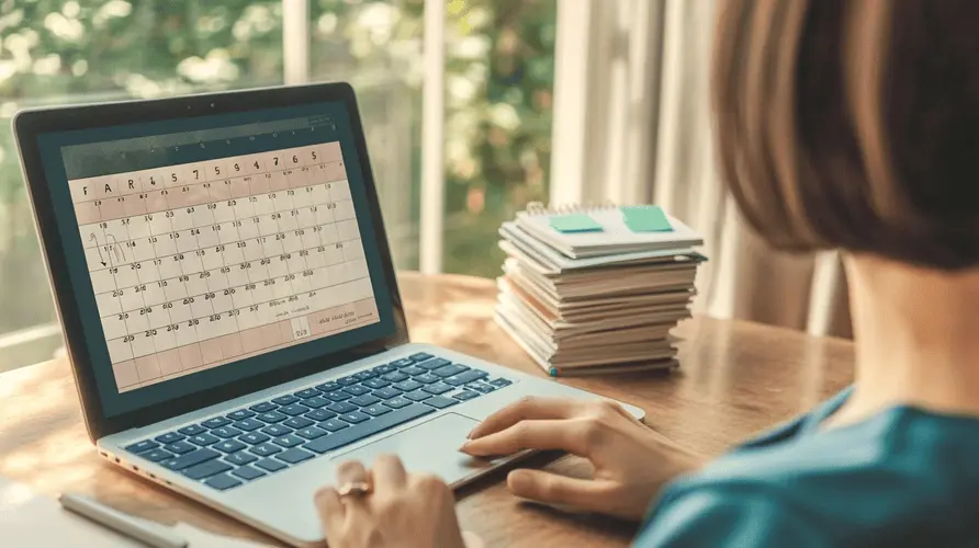Laptop mit Tabellen und Stift zur Urlaubsrückstellung