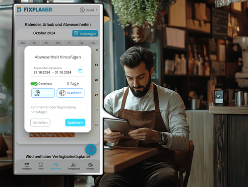 Gastronomiemitarbeiter, der seine Abwesenheit bucht