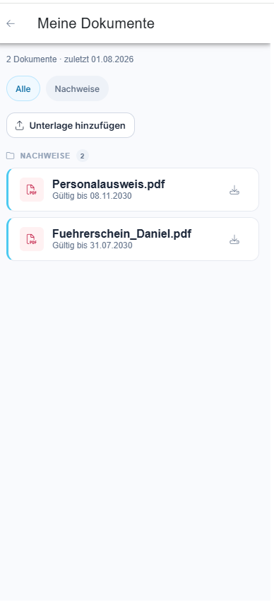 Meine Dokumente in der FixPlaner Mitarbeiter-App
