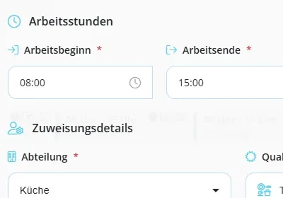 Schicht bearbeiten: Arbeitsbeginn 08:00, Arbeitsende 15:00
