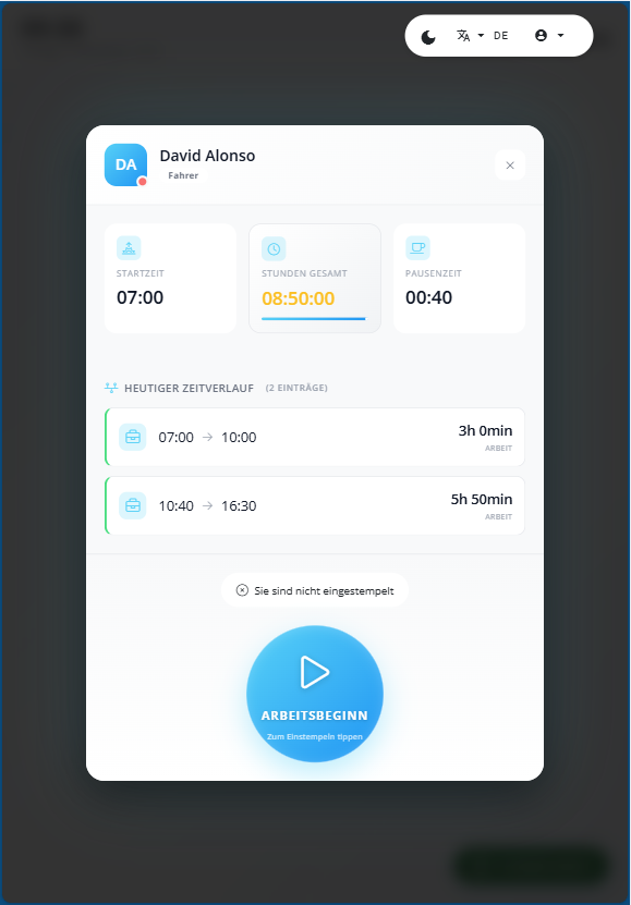 Terminal Mitarbeiter-Ansicht